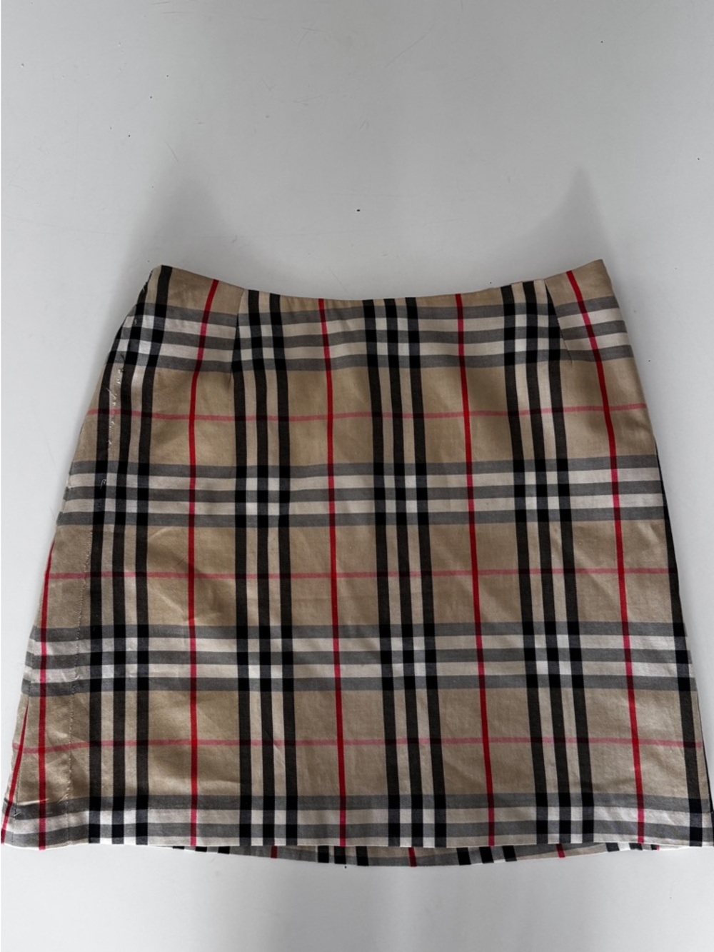 Burberry Beige Plaid Mini Skirt with Black and Red Windowpane